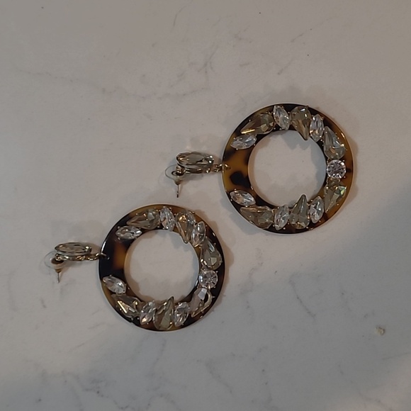 INC International Concepts Tortoise Resin Crystal Embellished Bold Earrings - Picture 7 of 7